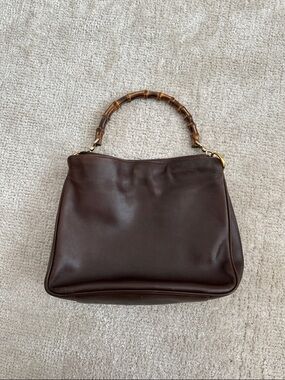 Vintage Gucci Brown Leather Purse with Bamboo Handle